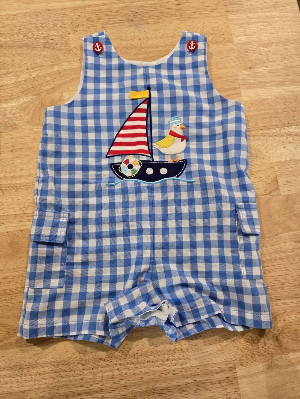 Gingham Baby Boy Romper